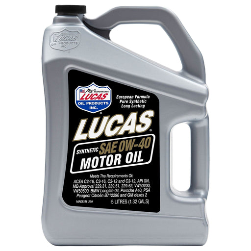 Lucas Oil Fully Synthetic 0W40 Motor Oil 5 Litres 10327 Lucas  - Dynamic Drive