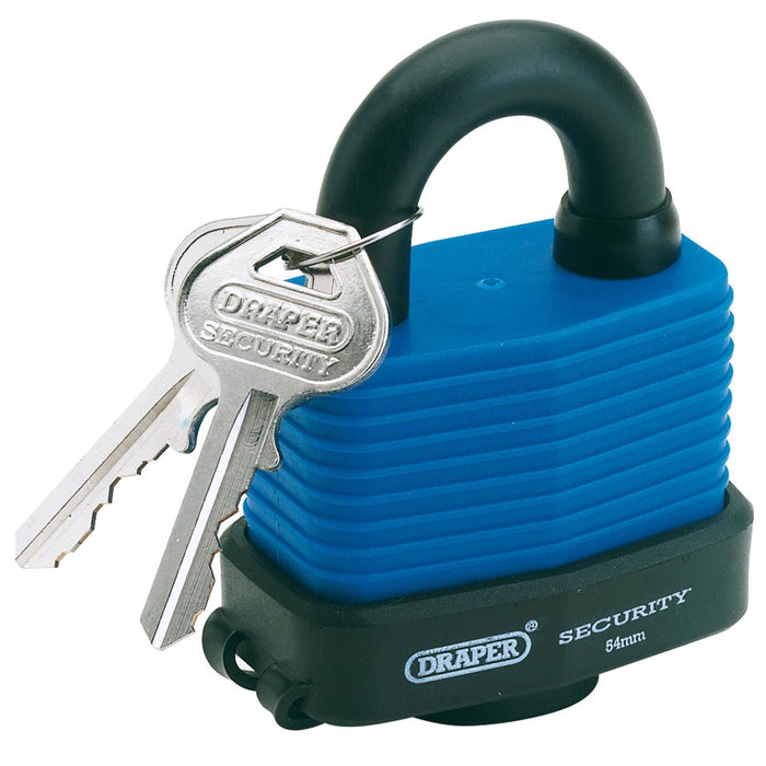 Draper Laminated Steel Padlock and 2 Keys with Hardened Steel Shackle and Bumper