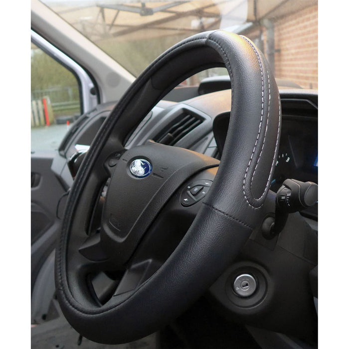 Black Steering Wheel Cover Soft Grip Leather Look Ford Transit Connect (2013 on) UKB4C  - Dynamic Drive