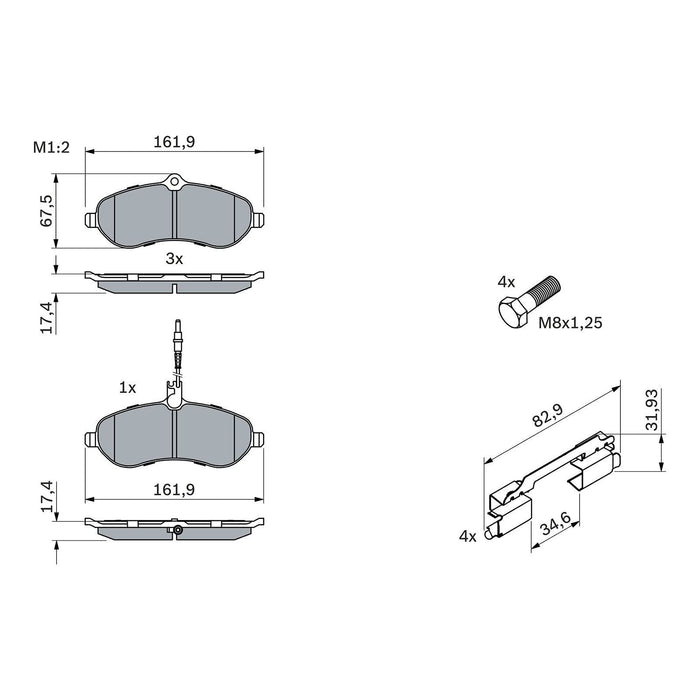 Genuine Bosch Brake Pad Set Bp1074 fits Citroen Dispatch HDi - 1.6 - 07-16 09864