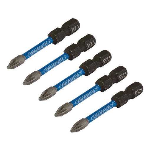 Draper Expert PZ-Type Impact Screwdriver Bits, No.1 x 50mm, 1/4" Hex (Pack of 5) Draper  - Dynamic Drive