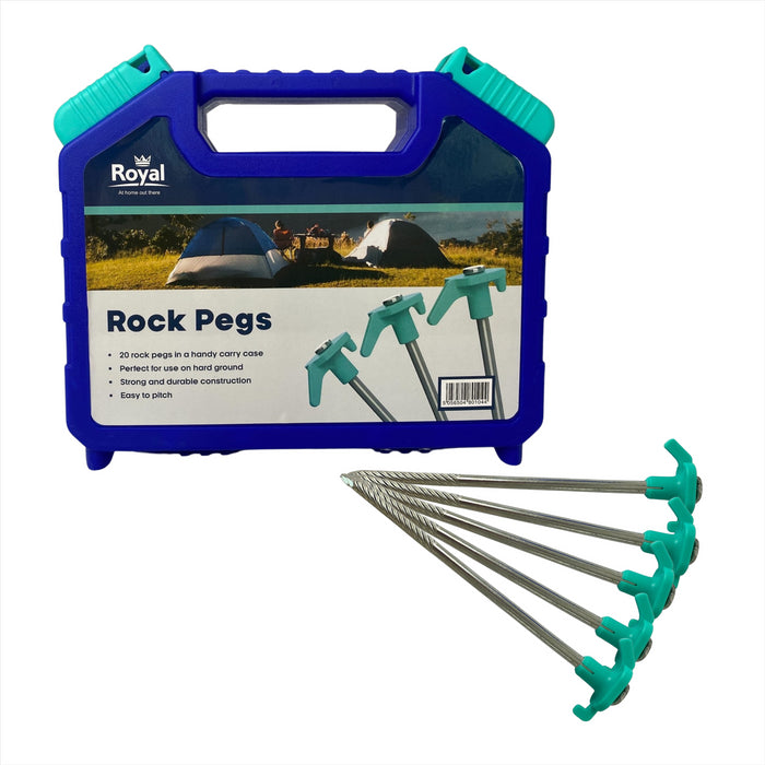 Royal Tent Awning Rock Pegs x20 Carry Case Leisure Hard Ground Pitching Camping Royal  - Dynamic Drive