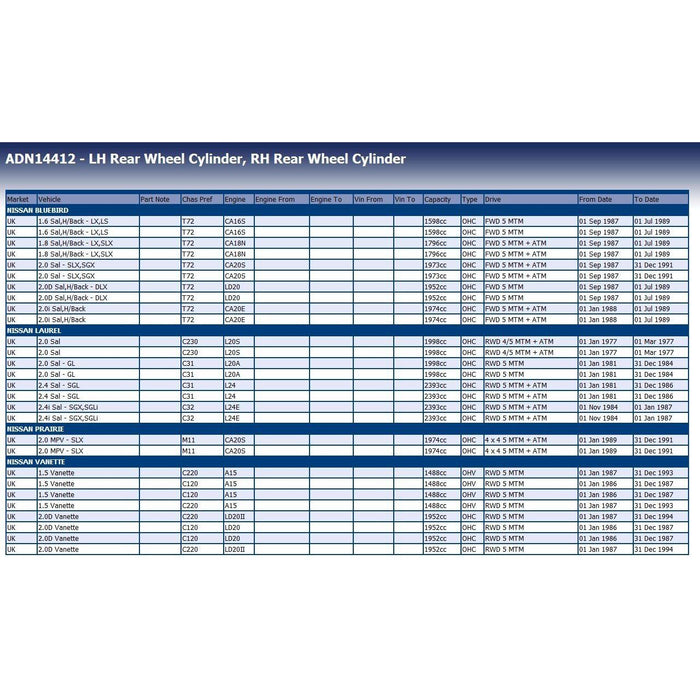 Genuine Blue Print Wheel Cylinder (Rear LH/RH) fits Nissan 4410051S10 Blue Print  - Dynamic Drive