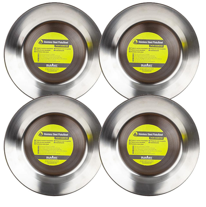 4 x Stainless Steel Large Plate 24cm Camping Outdoor Park Hiking Travel Summit Summit  - Dynamic Drive