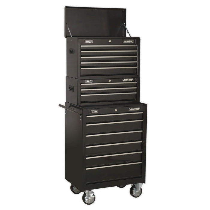 Sealey Topchest Mid-Box & Rollcab 14 Drawer Stack Black AP22BSTACK Sealey  - Dynamic Drive