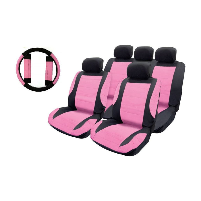 Pink Leather Look Car Seat Covers + Steering wheel for Mini Hatchback All Years UKB4C  - Dynamic Drive