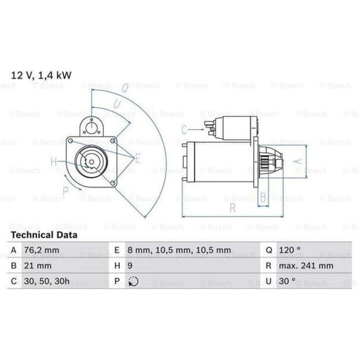 Bosch Reman Starter Motor 1490 0986014900 Bosch  - Dynamic Drive