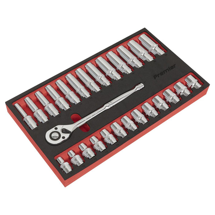 Sealey Ratchet Wrench & Socket Set 27pc 1/2"Sq Drive AK66723