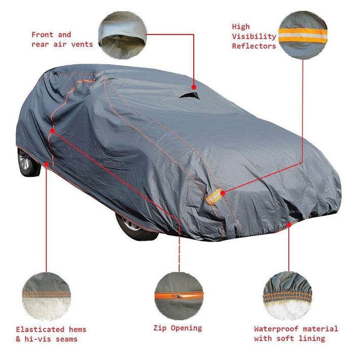 2 Layer Heavy Duty Waterproof Car Cover Cotton Lining Scratch Proof Medium M UKB4C  - Dynamic Drive