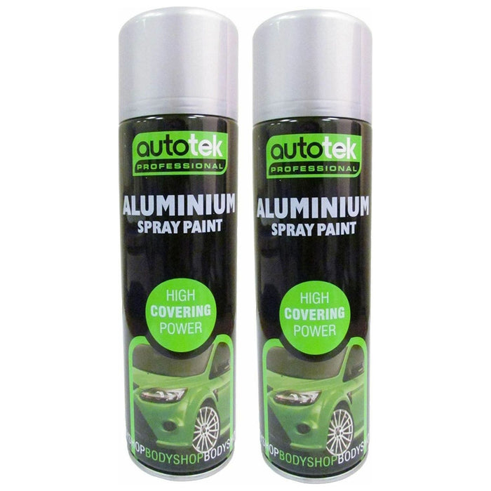 2x AUTOTEK Professional Aluminium 500ml Spray Paint High Coverage