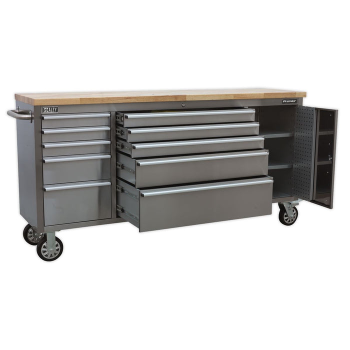 Sealey Mobile Stainless Steel Tool Cabinet 10 Drawer & Cupboard AP7210SS Sealey  - Dynamic Drive