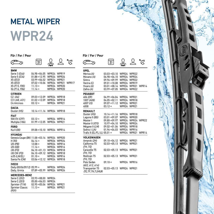 Hella Metal Wiper Wiper Blade WPR24 24" 600mm Front Quantity: 1 9XW 190 253-241 Hella  - Dynamic Drive