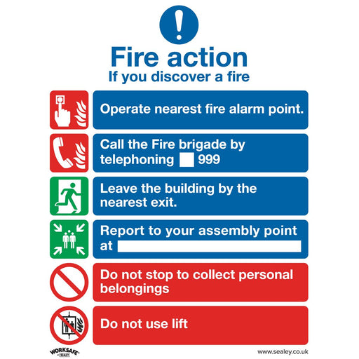 Sealey Safe Conditions Safety Sign Fire Action With Lift Self-Adhesive Vinyl Sealey  - Dynamic Drive