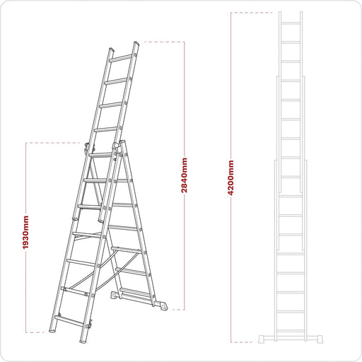 ALUMINIUM EXTENSION COMBINATION LADDER 3X7 EN 131 Sealey  - Dynamic Drive