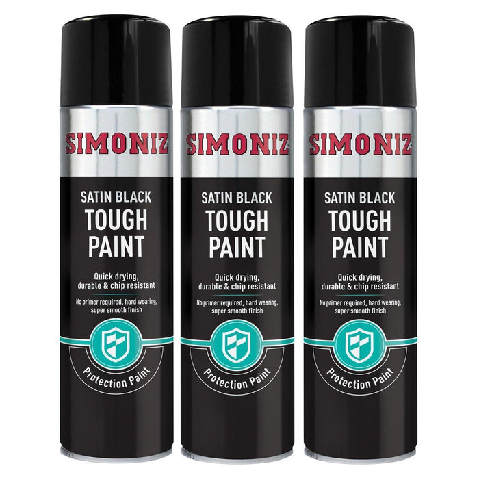 3 x Simoniz Large Tough Satin Black Aerosol Car Auto Spray Paint 500ml SIMVHT51D SIMONIZ  - Dynamic Drive