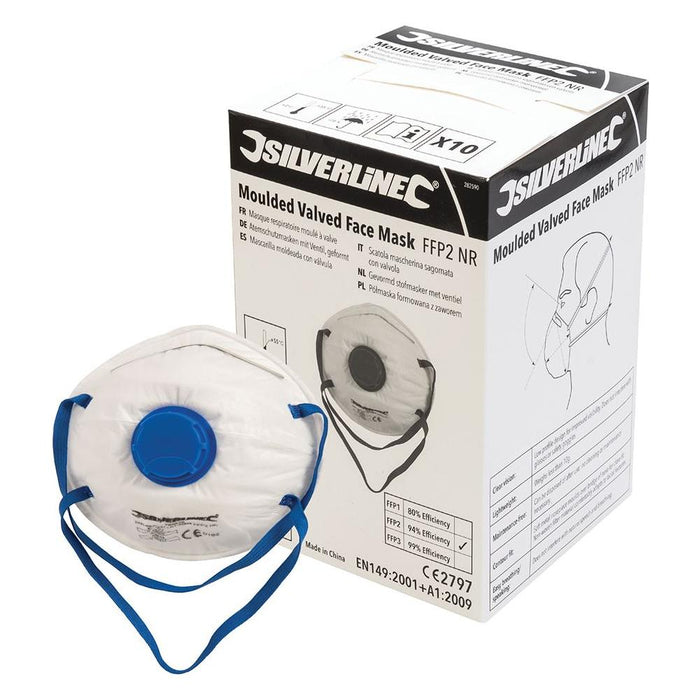 Silverline Moulded Valved Face Mask FFP2 NR Display Box 10pk FFP2 NR Silverline  - Dynamic Drive