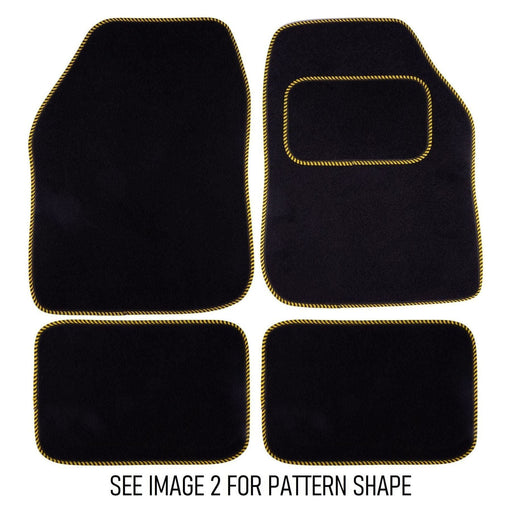 Fully Tailored Black Yellow Trim Carpet Mats fits for Peugeot 108 Set of 4 With 2 Clips UKB4C  - Dynamic Drive