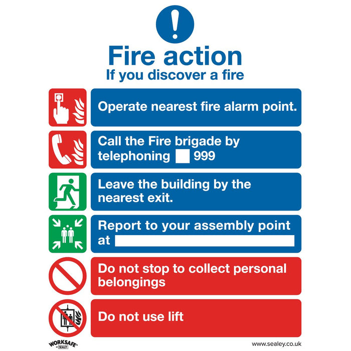 Sealey Safe Conditions Safety Sign Fire Action With Lift Rigid Plastic Pack of 1 Sealey  - Dynamic Drive