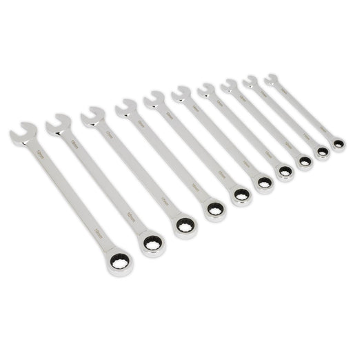 Sealey Combination Ratchet Spanner Set 10Pc Extra-Long Me Sealey  - Dynamic Drive