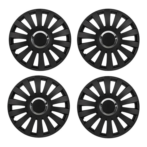 4x Black Matt Wheel Trims Hub Caps 15" Covers in Silver Ring  - Dynamic Drive