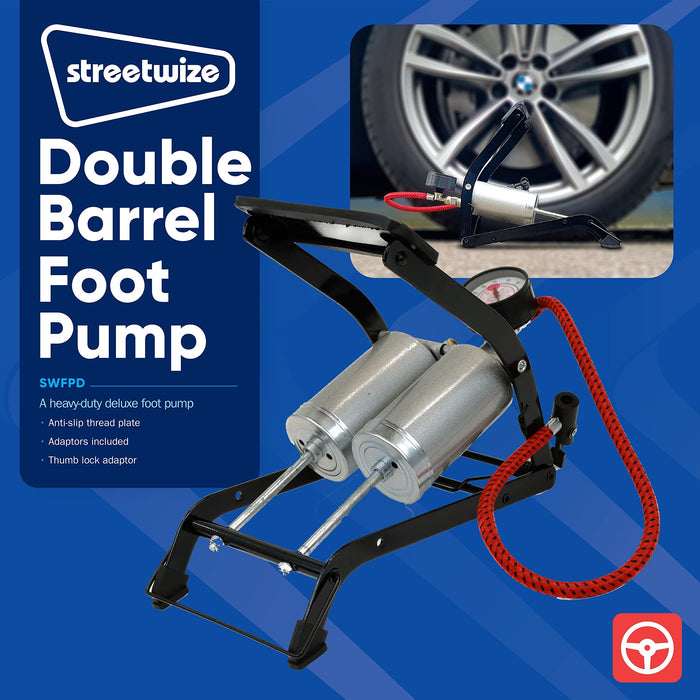 Streetwize De-Luxe Quality Twin Cylinder Foot Pump (270 Gauge)