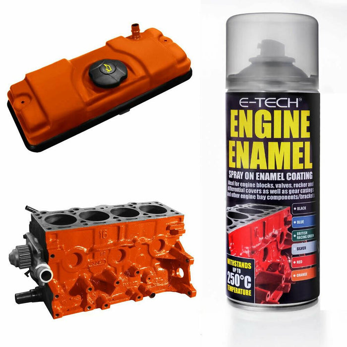 E-Tech Orange Engine Enamel Spray On 400ml Heat Resistant High Temp Paint