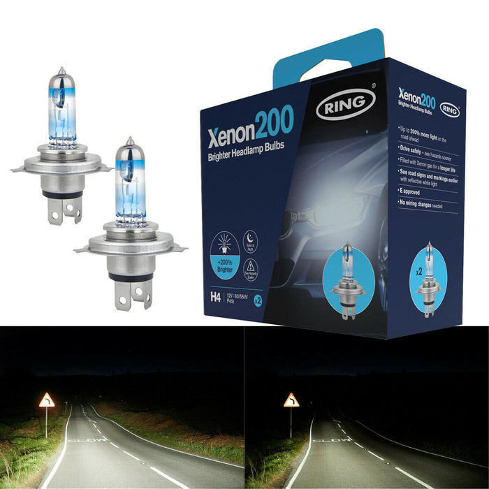 Ring Xenon 200 H4 Head Light Bulbs | Performance +200% Brighter - Pair