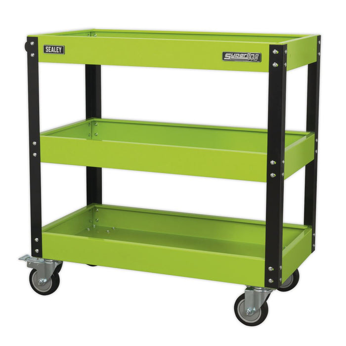 Sealey Workshop Trolley 3-Level Heavy-Duty Hi-Vis Green CX110HV Sealey  - Dynamic Drive