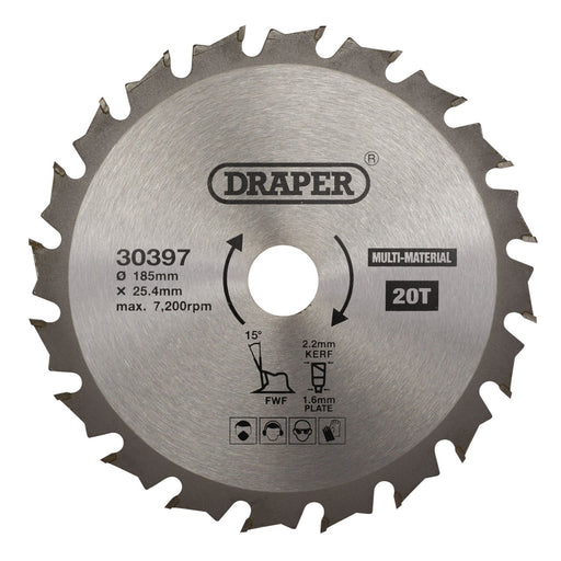 Draper TCT Multi-Purpose Circular Saw Blade, 185 x 25.4mm, 20T 30397 Draper  - Dynamic Drive