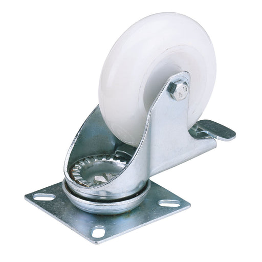 Draper Swivel Plate Fixing Nylon Wheel with Brake, 75mm Diameter, S.W.L. 70kg Draper  - Dynamic Drive