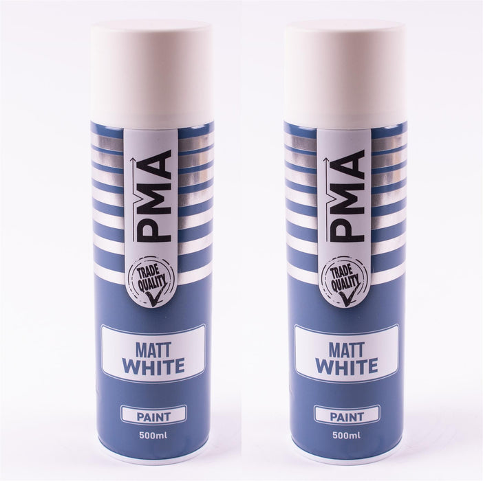 2 x PMA Aerosol Spray Paint Matt White Acrylic High Coverage 500ml PMA  - Dynamic Drive