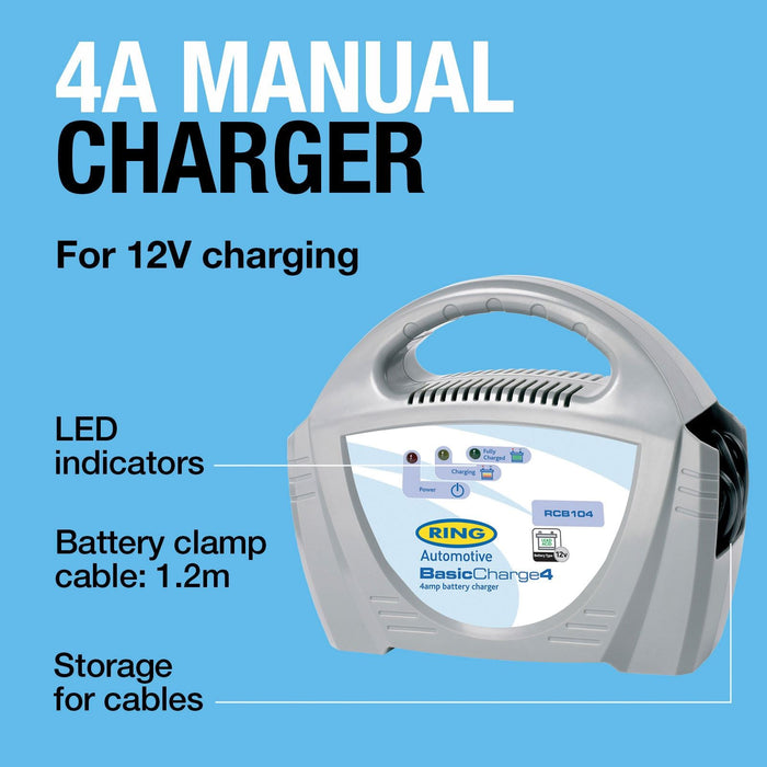 Ring Automotive RCB104 Ring , 4A Battery Charger, 12V Lead Acid, Vehicles up to