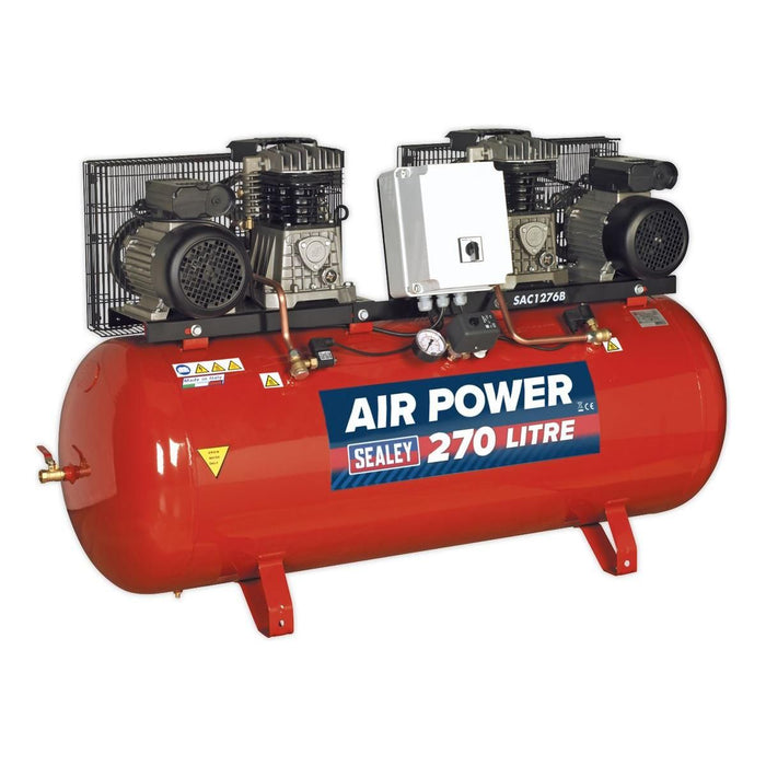 Sealey Air Compressor 270L Belt Drive 2 x 3hp with Cast Cylinders SAC1276B