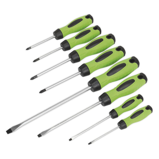 Sealey 8pc Hi Vis Screwdriver Set Magnetic Tips Slotted Pozi Phillips Sealey  - Dynamic Drive