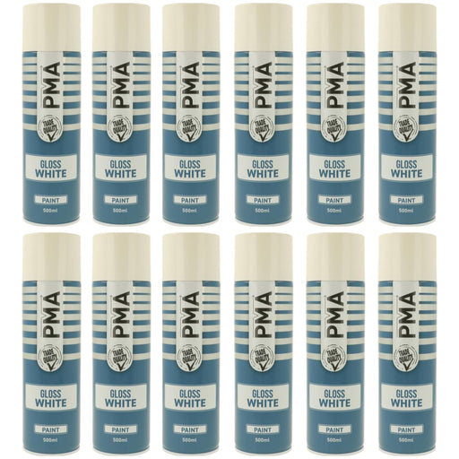 12x PMA Professional Gloss White 500ml Spray Paint High Coverage PMA  - Dynamic Drive