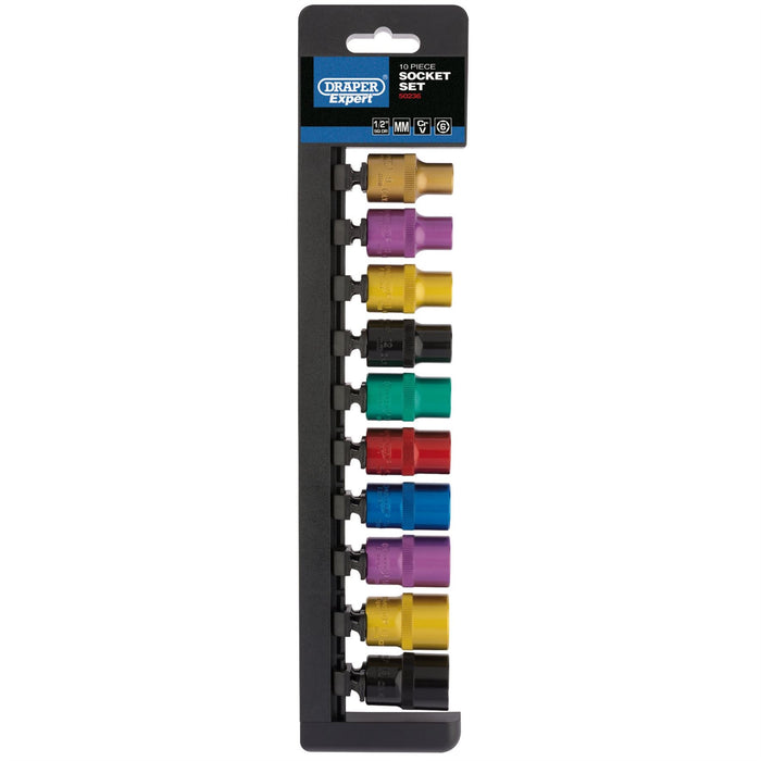 Draper Metric Coloured Socket Set, 1/2" Sq. Dr. (10 Piece) 50493