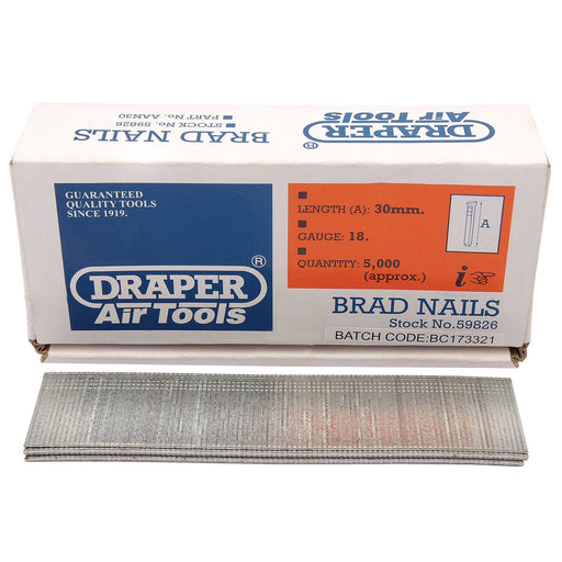 Draper Brad Nails, 30mm (Pack of 5000) 59826 Draper  - Dynamic Drive