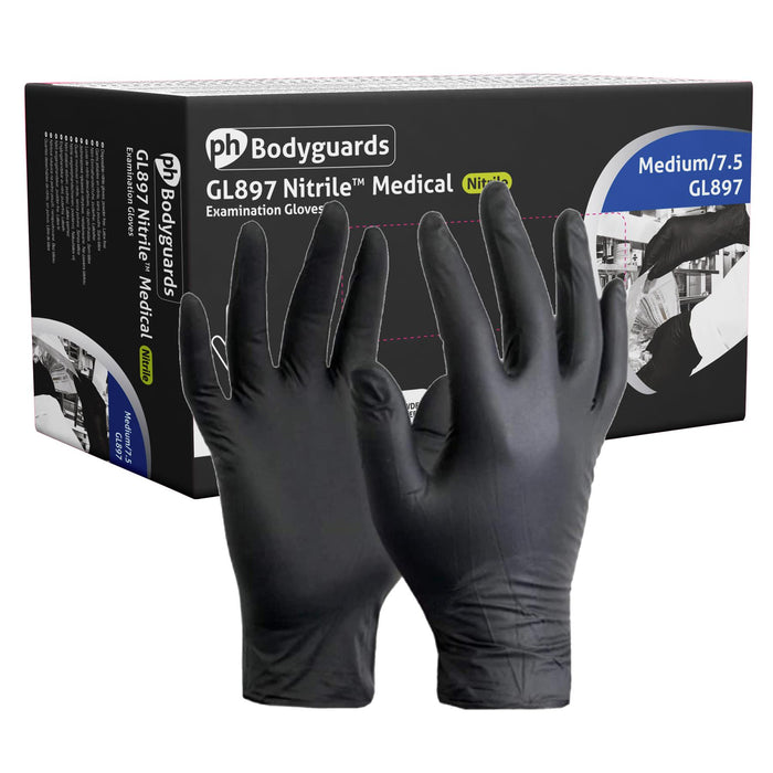 Bodyguards Powder Free Black Nitrile Disposable Gloves XL Box of 100 Tattoo Bodyguard  - Dynamic Drive