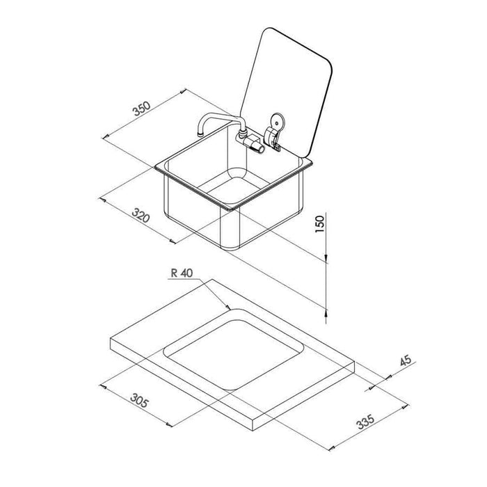 CAN Sink with Glass Lid & Tap 350 x 320mm CAN  - Dynamic Drive