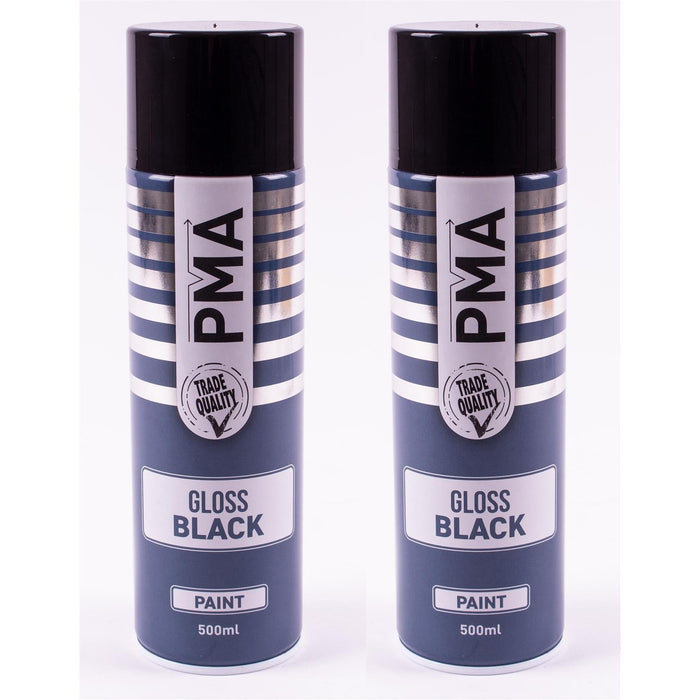 2x AUTOTEK Professional Gloss Black 500ml Spray Paint High Coverage Autotek  - Dynamic Drive