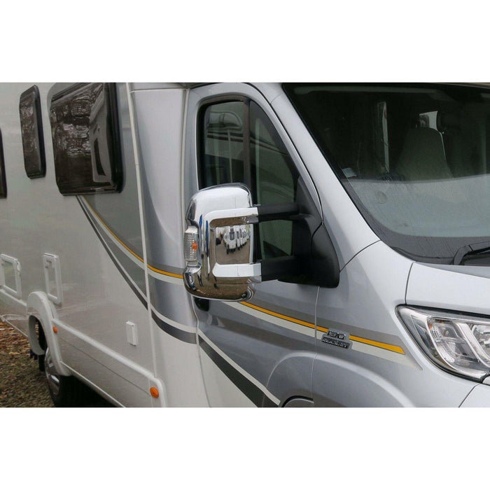 Long Arm Chrome Mirror Covers for Fiat Ducato Peugeot Boxer Relay Motorhome Milenco  - Dynamic Drive