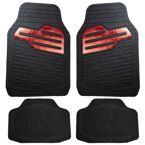 Heavy Duty Rubber Floor Mats Set with Red Fits Nissan Almera Note Pixo Qashqai UKB4C  - Dynamic Drive