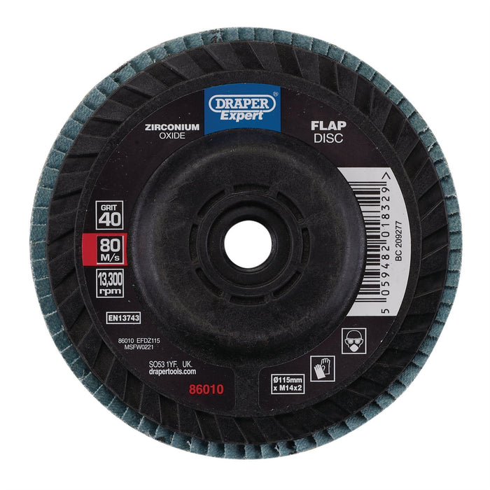 Draper Expert Zirconium Oxide Flap Disc, 115mm, M14, 40 Grit 86010 Draper  - Dynamic Drive