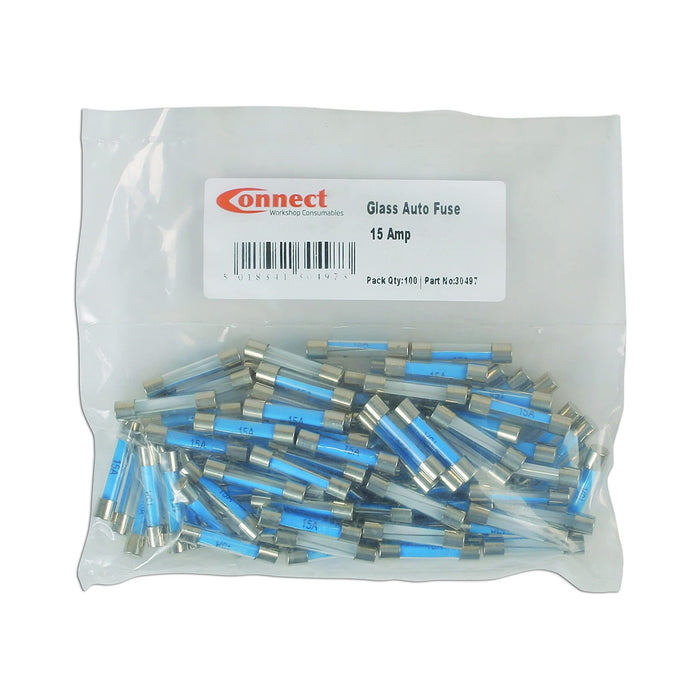 Connect Glass Auto Fuses 15A 100pc 30497 Tool Connection  - Dynamic Drive