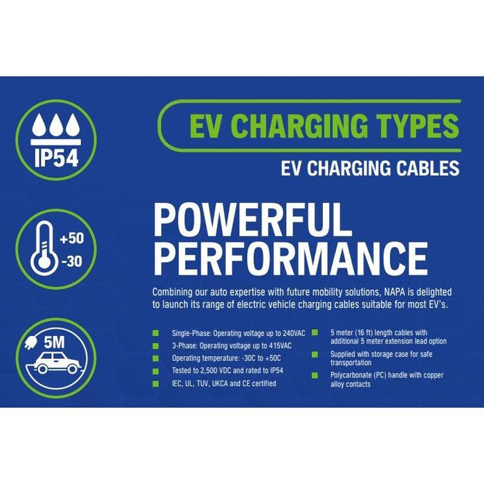 NAPA EV Charger Type 2 to Type 2 | 5m Electric Car Charging Cable 32 Amp 3 Phase