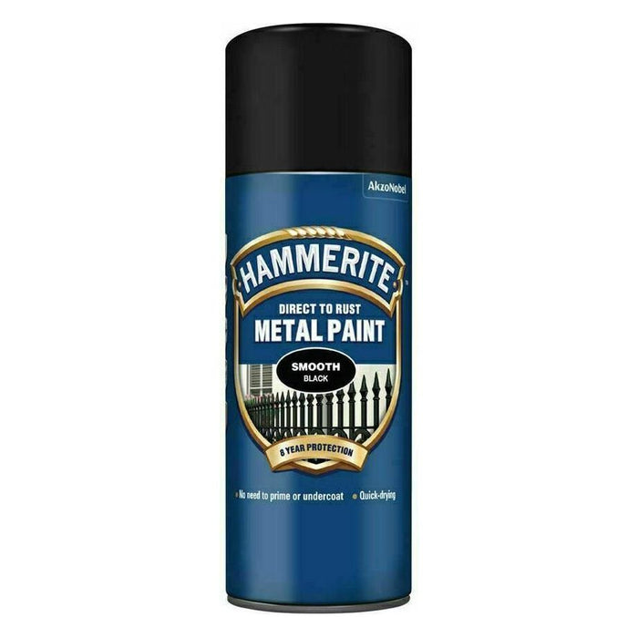 2x Hammerite SMOOTH BLACK Direct to Rust Metal Spray Paint Aerosol 400ml