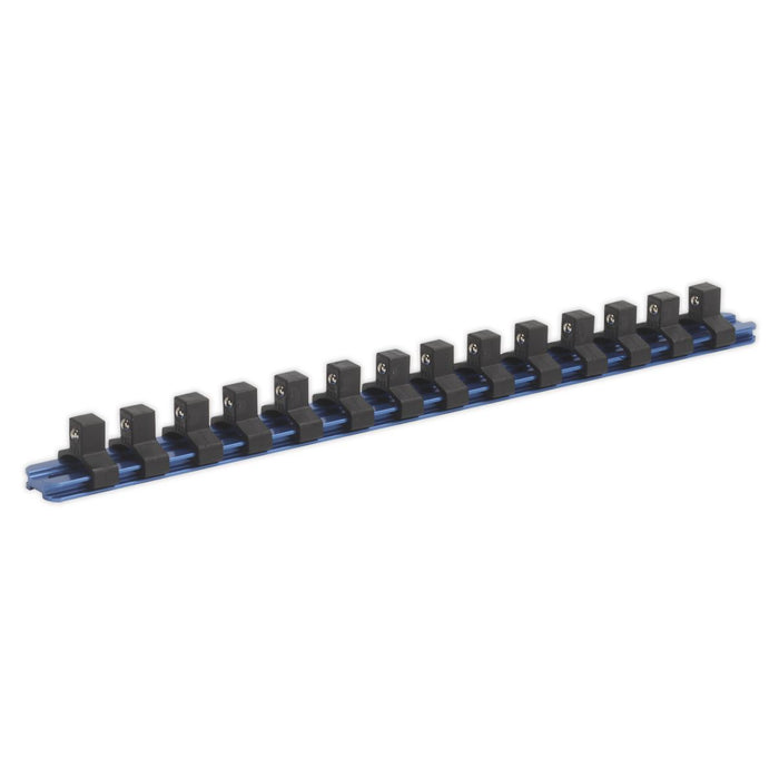 Sealey Socket Retaining Rail with 14 Clips Aluminium 3/8"Sq Drive SR3814