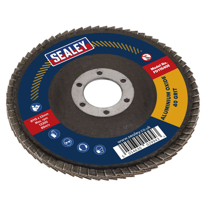 Sealey 115mm Aluminium Oxide Flap Discs 40Grit 22mm Bore - Pack of 10 FD11540E10 Sealey  - Dynamic Drive