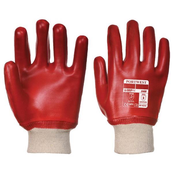 Portwest PVC Knitwrist Dipped Gloves - Red - Large