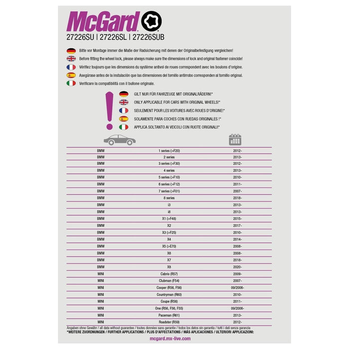 Mcgard Locking Wheel Bolts - Standard M14 x 1.25